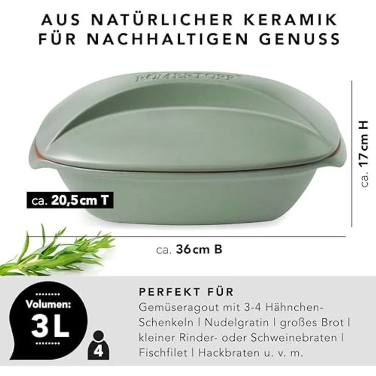 RÖMERTOPF Bräter Uni2Raw-Artikel, Keramik (Set), aus Naturton, vielseitiges Kochgeschirr in Grün – Bild 6