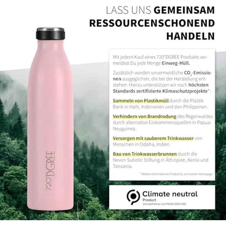 720°DGREE Trinkflasche Doppelwandig Edelstahl 500ml Isolierflasche milkyBottle rosa matt – Bild 5