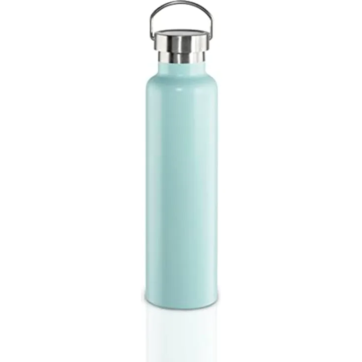 Xavax Trinkflasche 750 ml (doppelwandige Isolierflasche heiß 9 h, kalt 12 h, Thermoflasche auslaufsicher und kohlensäure geeignet, Edelstahl Trinkflasche mit Drehverschluss) pastellblau