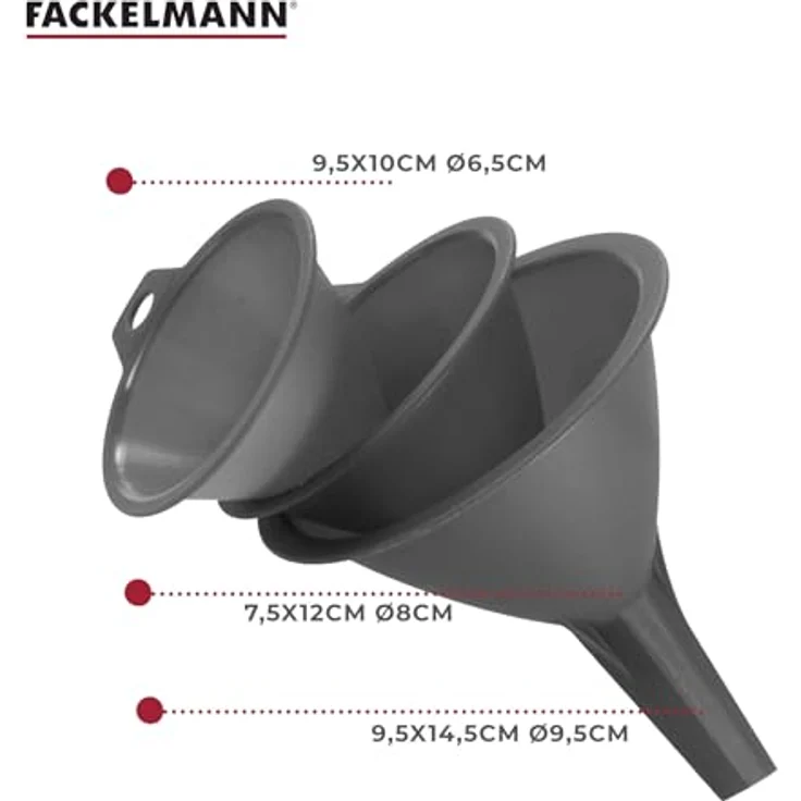 Fackelmann Trichter-Set, Einfülltrichter für Flaschen und Gläser (Farbe: Grau), Menge: 3 Stück – Bild 4