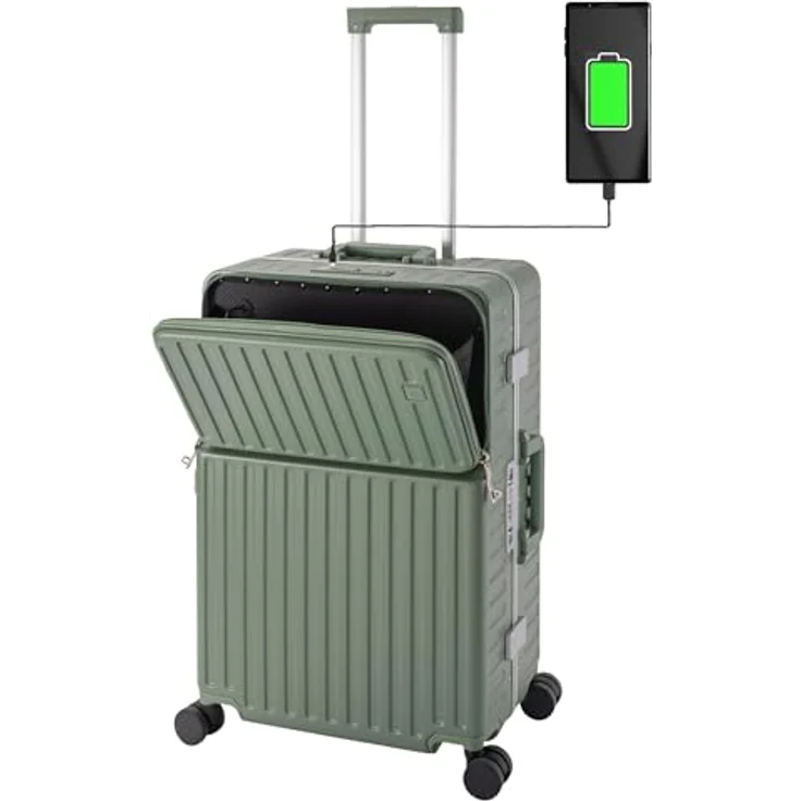 Travelhouse Hartschalen-Trolley Roma, 4 Rollen, mit USB und Getränkehalter Aluminium-Rahmen & Polycarbonat Hartschale, Schwarz – Bild 2