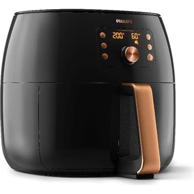 Philips HD9867/90 Heißluftfritteuse, ohne Öl, 2225 Watt, 1,4 kg, Kunststoff, schwarz, kupfer – Bild 2