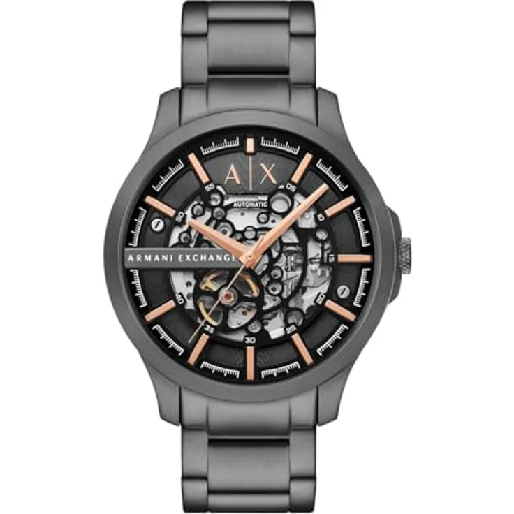 Armani Exchange Herren Analog Automatik Uhr mit Edelstahl Armband AX2458, 46-mm-Gehäuse, schwarzem Zifferblatt, Anthrazit  – Bild 1