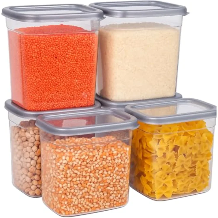 Jungengel Vorratsdosen Set 6-teilig, jeweils 2 Liter, BPA-frei, stapelbar, luftdicht und mikrowellengeeignet, transparent mit Deckel