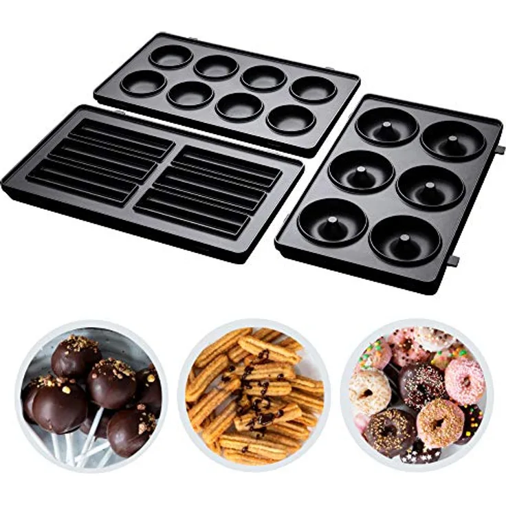 Russell Hobbs Zusatzplatten 3er Set [Cake Pop, Mini Donut & Churros] Ergänzung für 3-1 Multifunktionsgerät Fiesta 24540-56 (spülmaschinengeeignete, hochwertige antihaftbeschichtete Platten) 25490-56