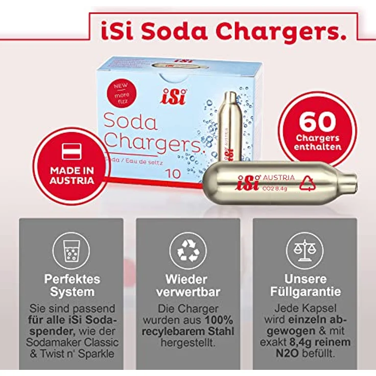 iSi Soda Maker Classic, Vintage Wassersprudler Set mit 60 Soda Chargers, BPA-frei, bruchsichere 1-Liter-Flasche – Bild 3