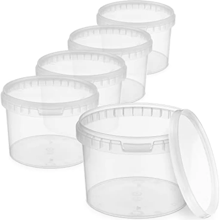 BenBow Eimer mit Deckel 0,5l transparent 5X 0,5 Liter - lebensmittelecht, stabil, luftdicht - auslaufsicher, geruchsneutral - Aufbewahrungsbehälter aus Kunststoff - leer – Bild 1