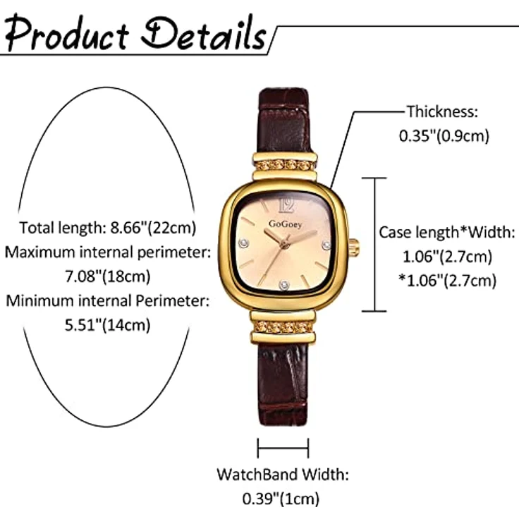 JewelryWe Damen Analog Quarz Uhr, quadratisch mit Strass, hochwertigem braunem Lederarmband, wasserdicht – Bild 5