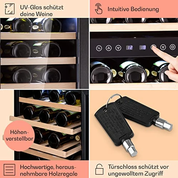 Klarstein Barossa 73 Duo Weinkühlschrank, freistehend, schwarz, 73 Flaschen, 2 Temperaturzonen, Touch-Display, Energieklasse G – Bild 6