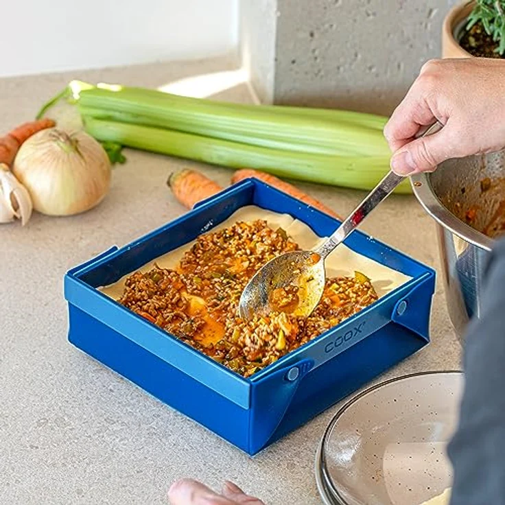 coox WUNDERFORM Frame SQ, faltbare Silikon-Auflaufform mit Metallverstärkung, 2,2 Liter, spülmaschinenfest, 19,5 x 18 x 7 cm – Bild 9