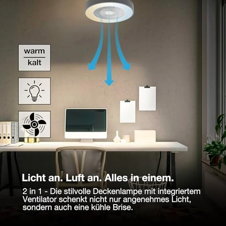 Osram Deckenventilator WiFi mit LED Lampe, dimmbar, 2500 Lumen, Farbtemperatur 3000-6500K, grau, 78W, Fernbedienung und App-Steuerung – Bild 3