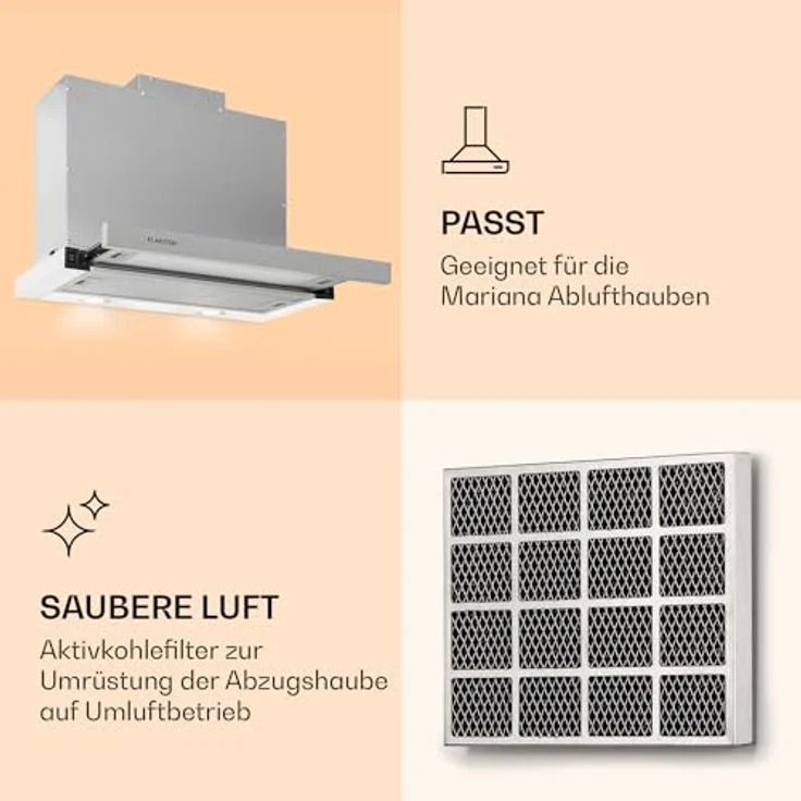 Klarstein Mariana Aktivkohlefilter, Ersatzfilter für Dunstabzugshauben, 20 x 2 x 17 cm, für Umluftbetrieb, Aluminium/Aktivkohle – Bild 2