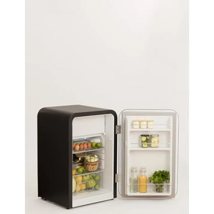 CREATE Retro Fridge 83.5, Kühlschrank im Vintage-Stil mit 92L Volumen, Schwarz mit Sand-Griff, 2 Ablagen, Temperaturregler, Flaschenhalter, 56x54x84cm – Bild 3