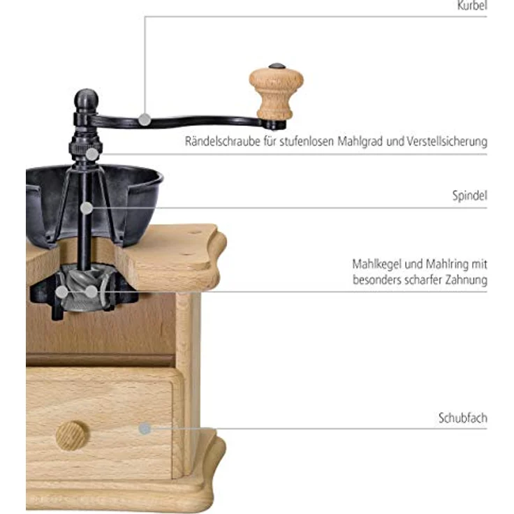 Küchenprofi Zassenhaus Handkaffeemühle, Holz, Stufenlos einstellbarer Mahlgrad, Mehrfarbig, schwarz – Bild 3