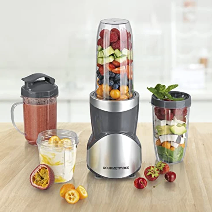 GOURMETmaxx Smoothie Maker 12-tlg., 380 W, 8 Funktionen, inkl. To-go-Deckel, grau – Bild 6