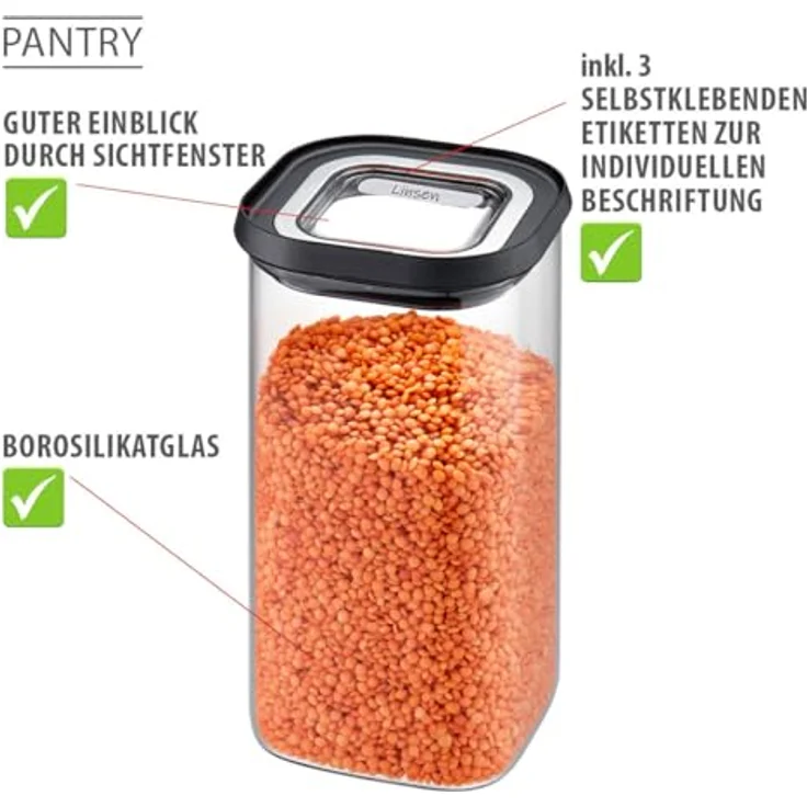 Gefu Vorratsdose PANTRY, 1.400 ml, luftdichter Deckel mit praktischem Fenster, edel und elegant – Bild 5