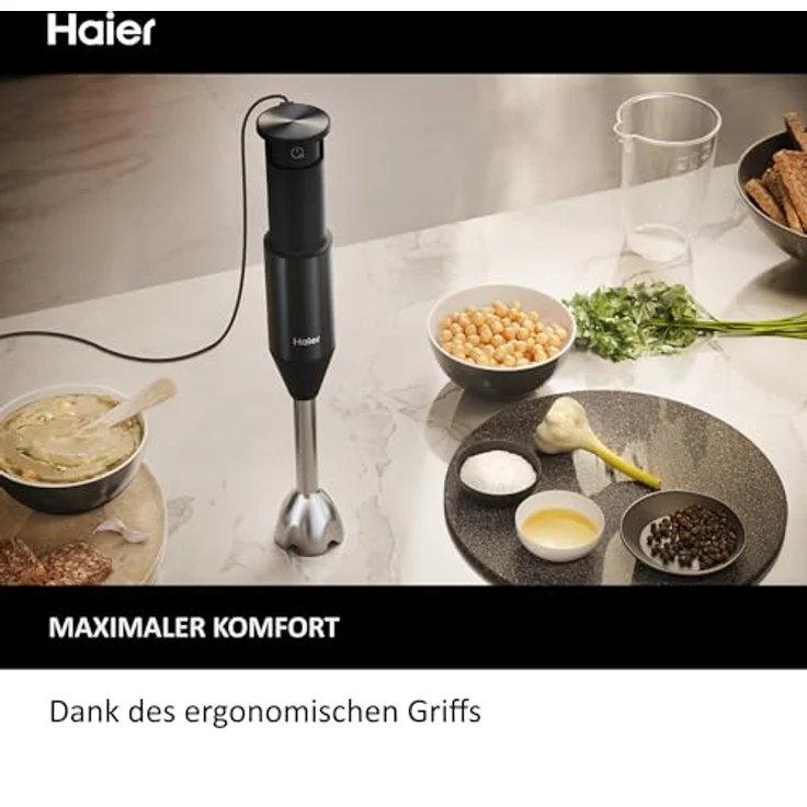 Haier I-Master 5 Serie Immersionsmixer, Stabmixer mit 3 scharfen Klingen, 2 Rührbesen und Zerkleinerer, Schwarz – Bild 4