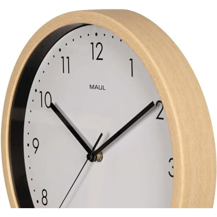 Maul 9051470 Quarz Wanduhr, 30cm Holzoptik mit schleichendem Sekundenzeiger, weißes Ziffernblatt – Bild 6