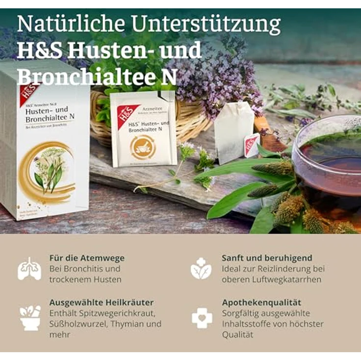 H&S Husten- und Bronchialtee N, Filterbeutel zur Linderung von Bronchitis-Symptomen, 20x2 g – Bild 2