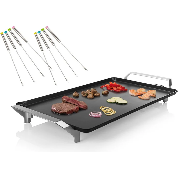 PRINCESS Teppanyakigrill, 2500 W, Japanischer Tischgrill für Zuhause 6-8 Personen 36x60cm & Teppangabeln, Schwarz