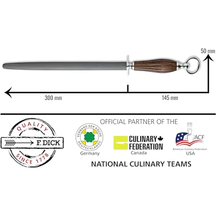 F. DICK Wetzstab, DarkNitro 30 cm Spezialbeschichtung hohen Abtrag, oval magnetisiert Eichenholz Made in Germany – Bild 5