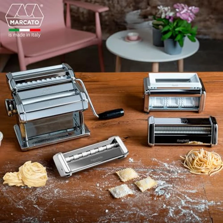 Marcato Multipast, Pastamaschinen-Set aus verchromtem Stahl, vielseitig einsetzbar für Lasagne, Ravioli, Spaghetti und Pappardelle, 20 x 20 x 15 cm, einfach zu bedienen und reinigen – Bild 2