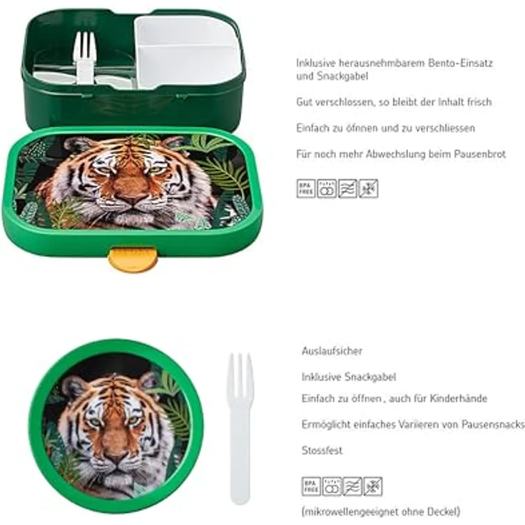 Mepal Kinder Obst- und Bento Box Campus meets Fruits Wild Tiger | 300 & 750 ml | Mit Fächern, Gabel & Clip-Verschluss | Spülmaschinenfest & BPA-frei – Bild 2