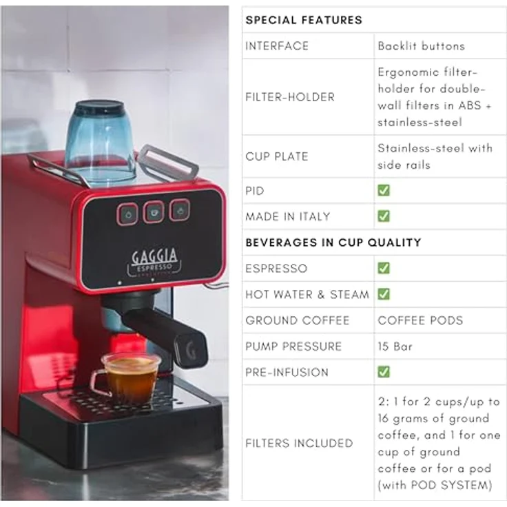 Gaggia Espressomaschine Gaggia Espresso Evolution Red EG2115/03, 1900 Watt, 15 Bar Pumpendruck - Preisvergleich – Bild 3