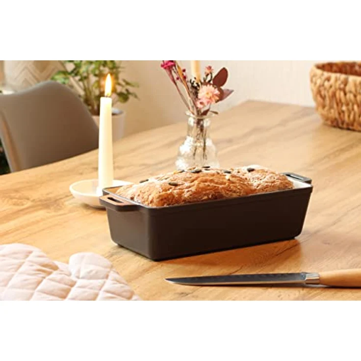 Echtwerk EW-GE-1502 Brotbackform Gusseisen Kastenförmiger Bräter ohne Deckel Brotkasten Emaille-Beschichtung Backöfen, Grill, BBQ Induktion 1,5 L – Bild 5
