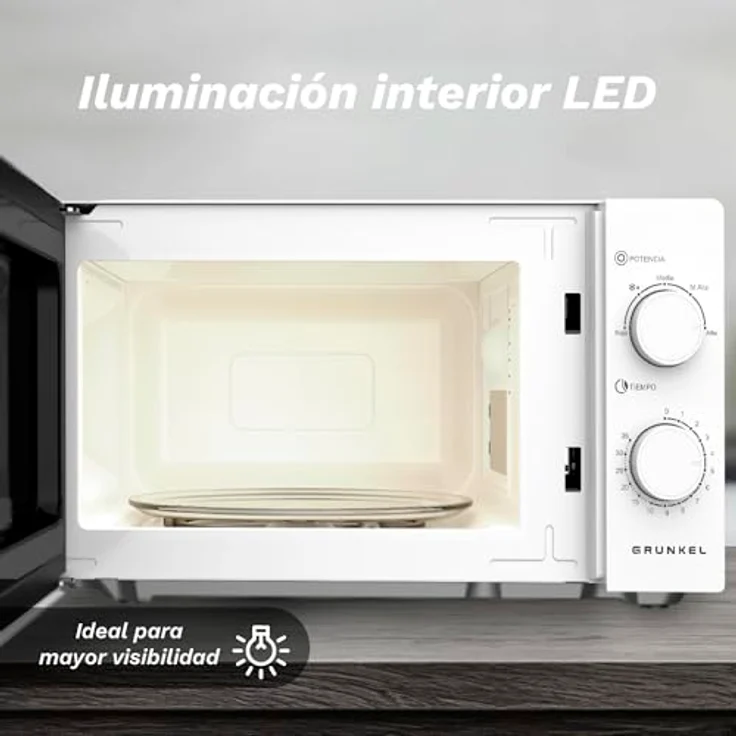 Grunkel MW-20EASY, Mikrowelle 700 W mit 20 L Fassungsvermögen, Edelstahl, freistehendes Design – Bild 7