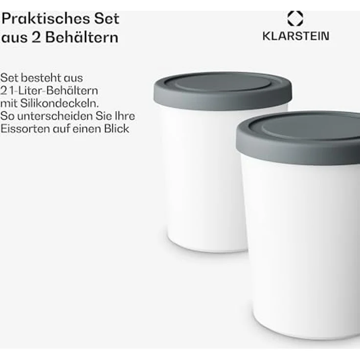 Klarstein Eisbehälter-Set, 2x 1L, Spülmaschinenfest, Stapelbar, Kunststoff für Selbstgemachtes Eis & Joghurt, passend für Klarstein Eismaschinen – Bild 2