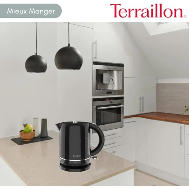 TERRAILLON SCHWAZER DIAMANT, Elektrischer Wasserkocher 1,5 l, 2200 W, 360° drehbarer Sockel, automatische Abschaltung, Hintergrundbeleuchtung, Wasserstandsanzeige, schwarz – Bild 5