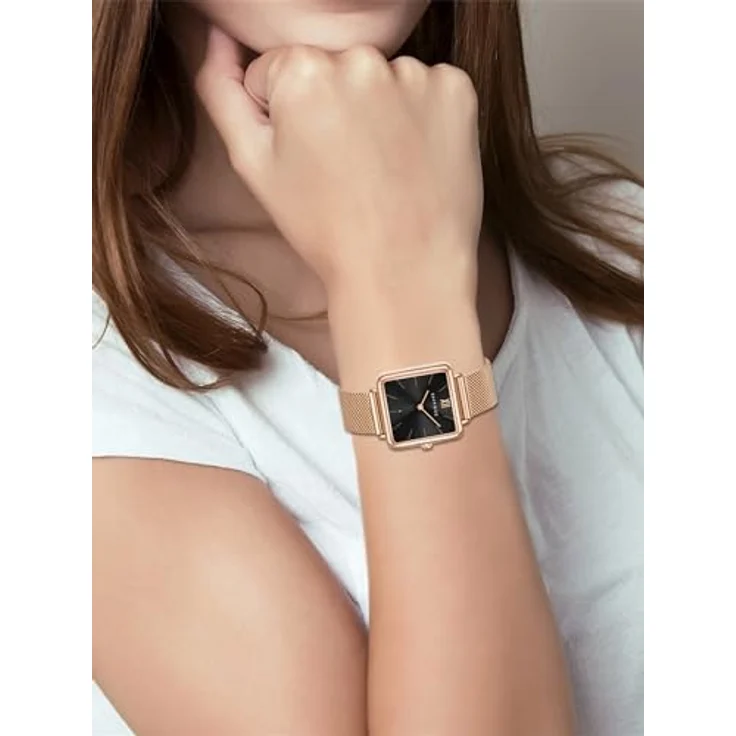 Eastside Damen Uhr analog Japan Quarzwerk mit Edelstahl roségold Armband 10080084 - Stilvolle Damenuhr mit Roségold-Plattierung und Milanaise-Armband – Bild 3