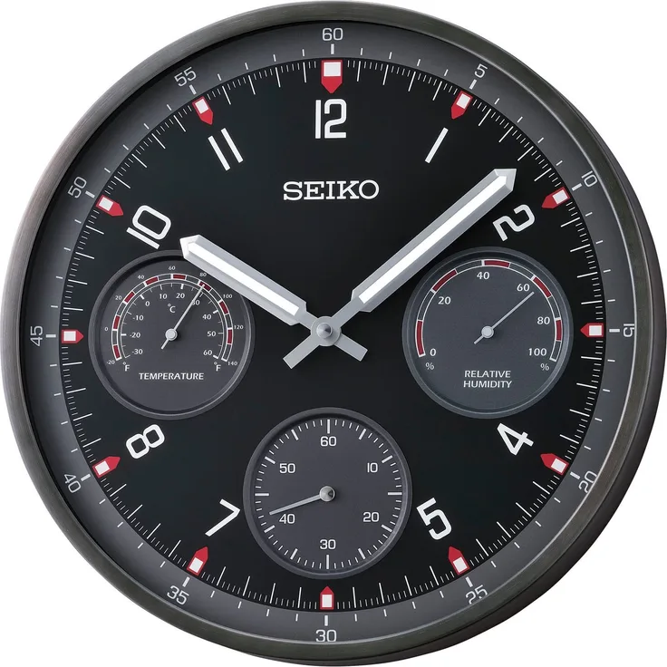 Seiko Wanduhr Quarzuhr mit Leuchtzeiger, schwarz, für Wohnzimmer, Esszimmer, Küche, Arbeitszimmer, Flur