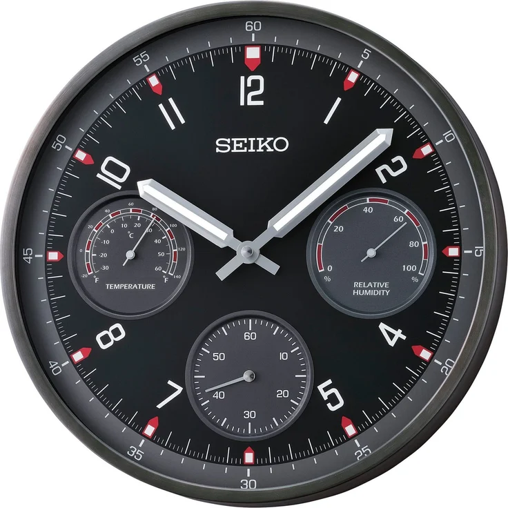 Seiko Wanduhr Quarzuhr mit Leuchtzeiger, schwarz, für Wohnzimmer, Esszimmer, Küche, Arbeitszimmer, Flur