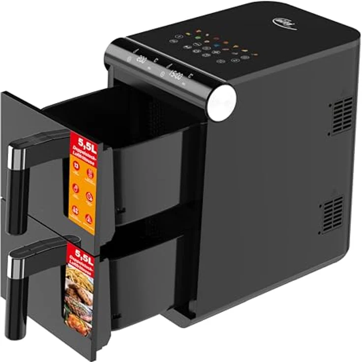 Elta Heißluftfritteuse Vertikal Doppelstock, 1700 W, 11 L Dual Zone XXL mit 2 unabhängigen Fächern und Touchscreen – Bild 3