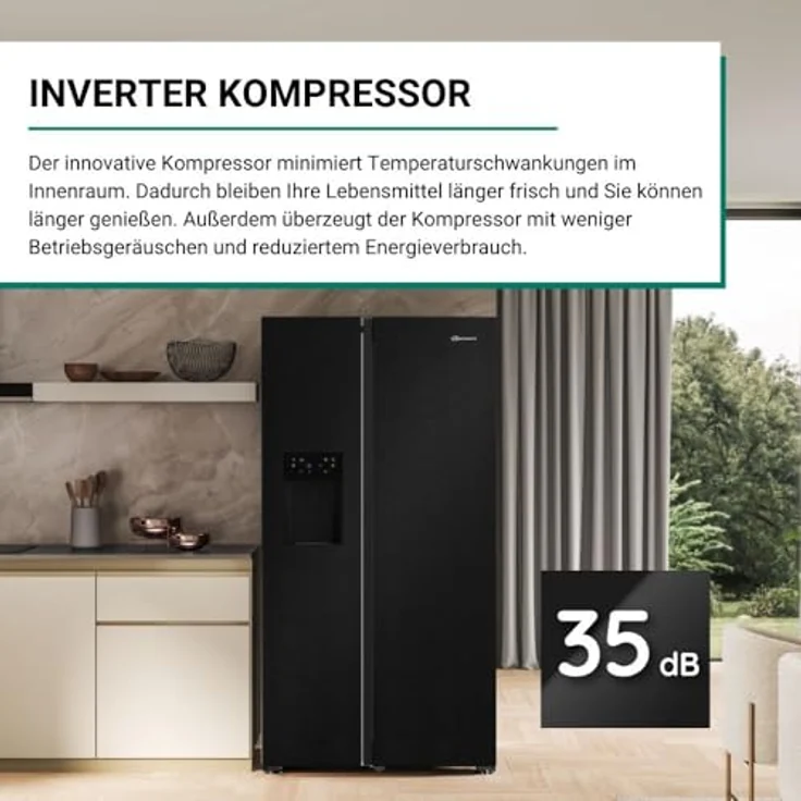 Bauknecht SBS IW E90 Black, Kühl-Gefrier-Kombination mit 375 l Kühlvolumen, No Frost-Funktion, Eiswürfelbereiter und Wasserspender – Bild 3