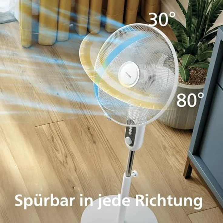 Philips Standventilator Serie 1000, Leistungsstark & Leise, 38 dB, Höhenverstellbar, Neigbar, Oszillation, Timer, Weiß (CX1220/00) – Bild 4
