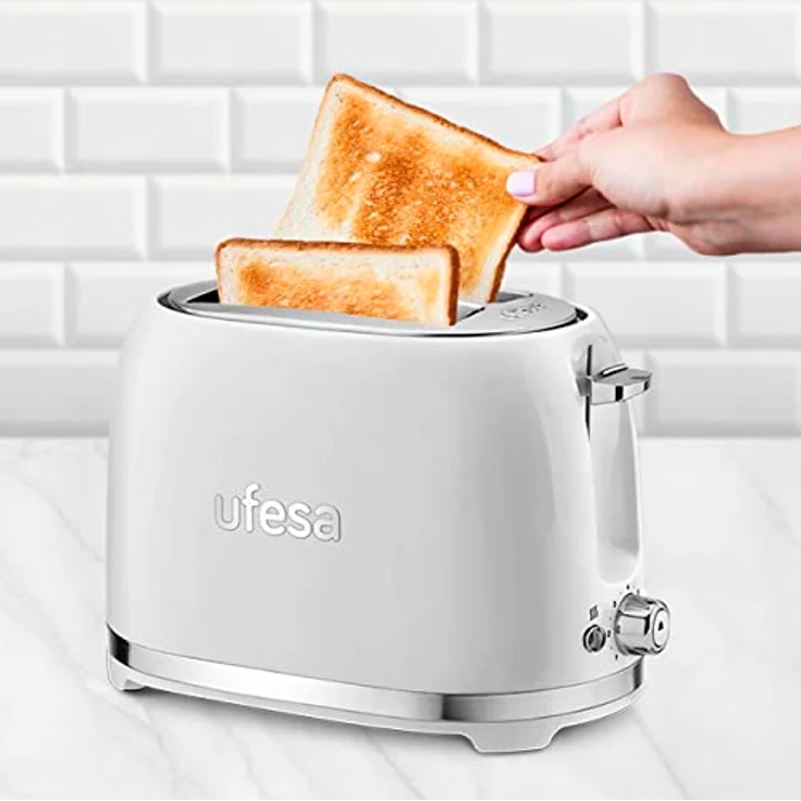 Ufesa Toaster 2 Scheiben Weiß Retro Classic Pinup, Vintage-Design, 850 W, 2 extrabreiten Schlitzen Sandwichtoaster, für alle Arten von Brot, 7 Bräunungsgrade, Kabelsammler, Krümeltablett – Bild 3