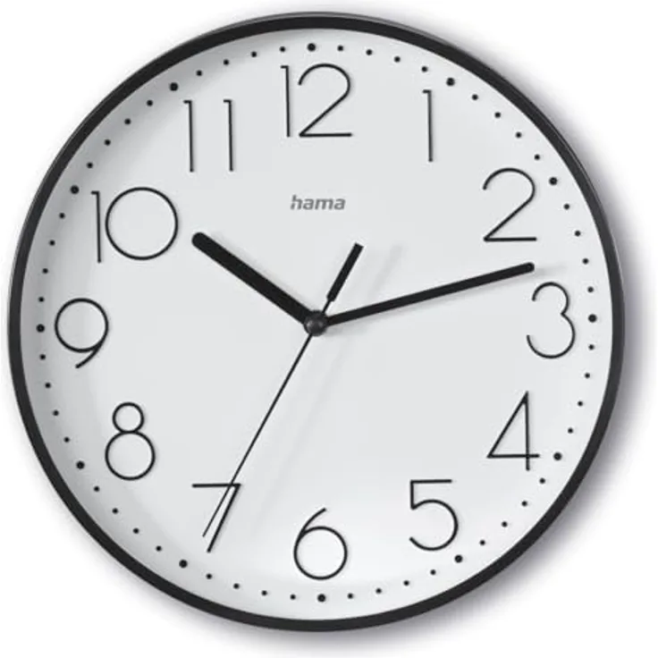 Hama Wanduhr Salina, Ø 22 cm, ohne Ticken, Schwarz - Quarzuhr mit geräuschlosem Uhrwerk und arabischen Zahlen