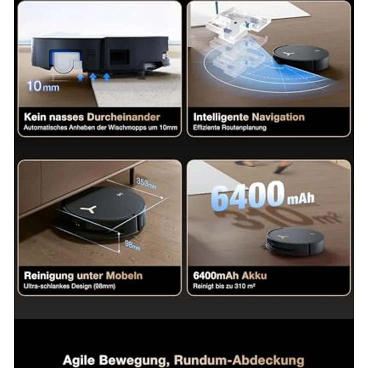 ECOVACS DEEBOT X8 PRO OMNI, Saug- und Wischroboter mit Absaugstation, OZMO ROLLER Wischsystem, 80 W, Heißwasserreinigung – Bild 9