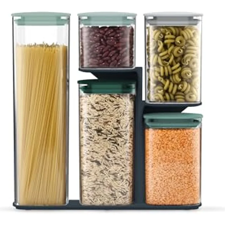 Joseph Joseph Podium 5-teiliges Aufbewahrungsbehälter-Set - Editions (Sage) mit luftdichten Silikondichtungen und schüttfreundlichen Ecken – Bild 2