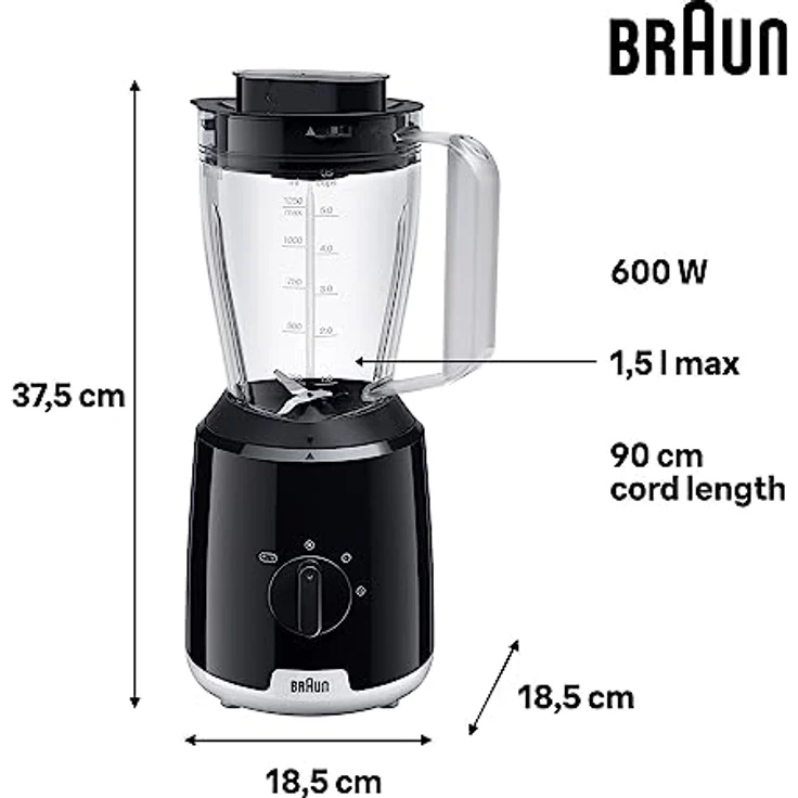 Braun PowerBlend 1 JB1051 Standmixer, 600 Watt, 1,5 Liter, 2 Geschwindigkeiten, schwarz – Bild 6