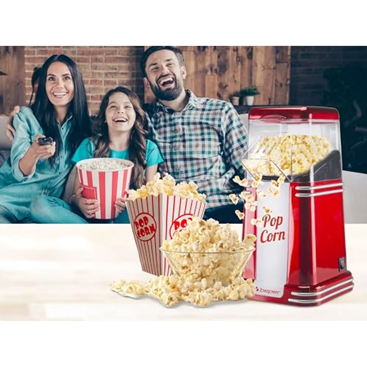 Beper Popcorn-Maschine, 3 Minuten Popcorn, fettfrei, Heißluftzirkulation, Leistung 1200 W Rot Energieeffizienzklasse B – Bild 9