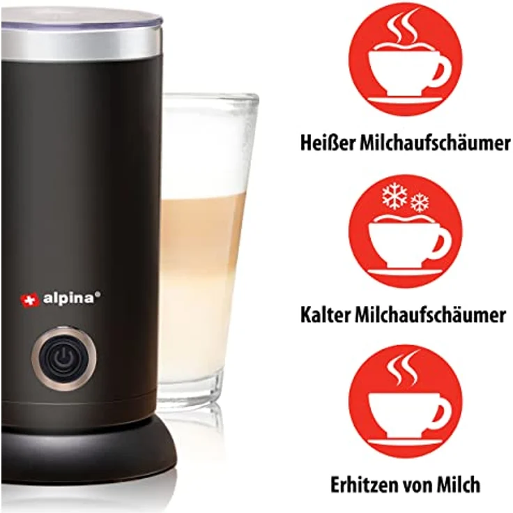 alpina Milchaufschäumer - 230V/450W - 3-in-1 Milchschäumer - 300 ML - Kalter und Heißer Milchschaum - Erhitzen von Milch bis zu 65°C - Antihaftbeschichtung - Schwarz – Bild 3