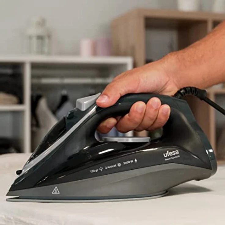 Ufesa Steam Tech 2400 Dampfbügeleisen, W, Dampfstoß, max. 120 g, Konstante 0 – 30 g/min, Keramik-Sohle, Doppel-Anti-Kalk-System, Anti-Tropf, Schwarz – Bild 5