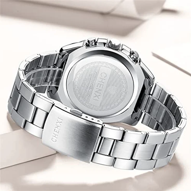 JewelryWe Paar Uhren Analog Quarz, 30M wasserdicht, Edelstahl Armband, Leuchtzeiger, blau – Bild 5