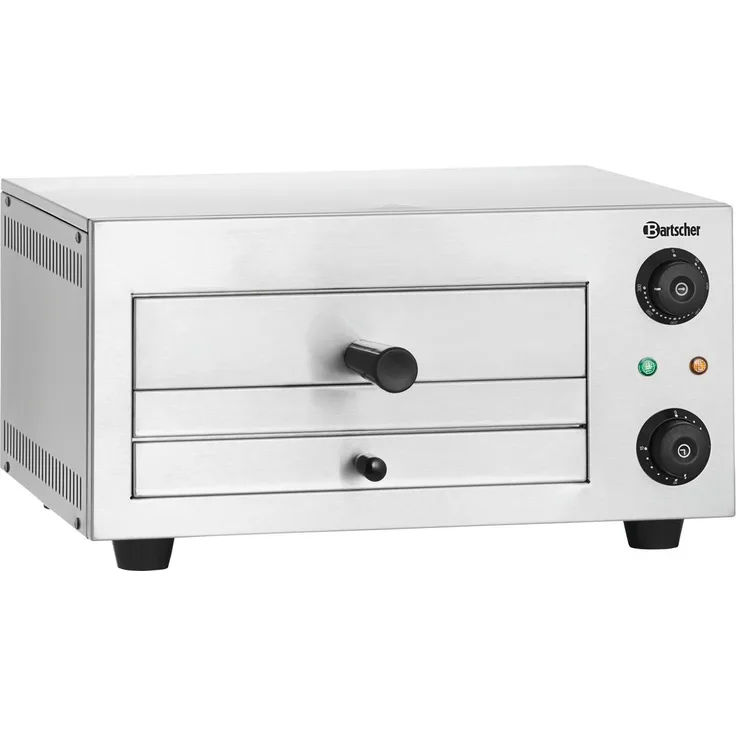 Bartscher Pizzaofen PR330, Minibackofen aus Edelstahl, Silber, für 1 Pizza Ø 33 cm, mit Timer, 0-300 °C
