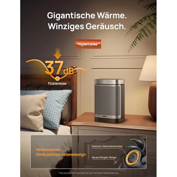 Dreo Atom One, 1500W Heizlüfter mit Thermostat, Oszillation und 12-Stunden-Timer, schwarz – Bild 5