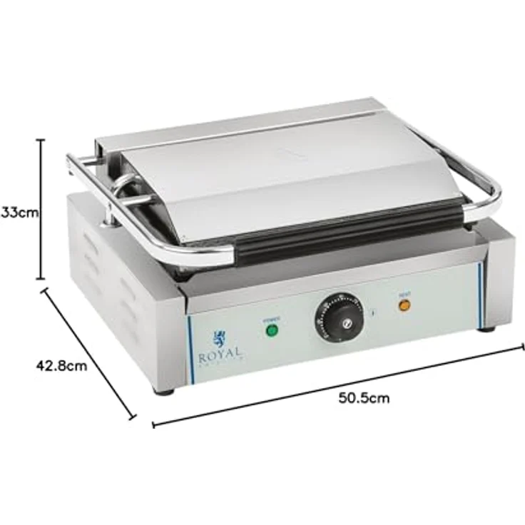 Royal Catering Kontaktgrill RCKG-2200-G, Elektrogrill mit 2200 W Leistung, geriffelte Gusseisenplatten, Edelstahl-Gehäuse – Bild 7